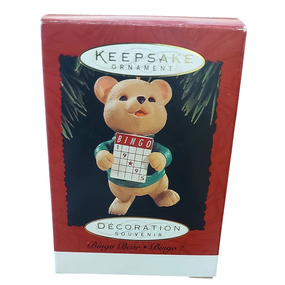 Vintage Hallmark Keepsake Ornament 1995 Bingo Bear Teal Sweater QX5919 Christmas